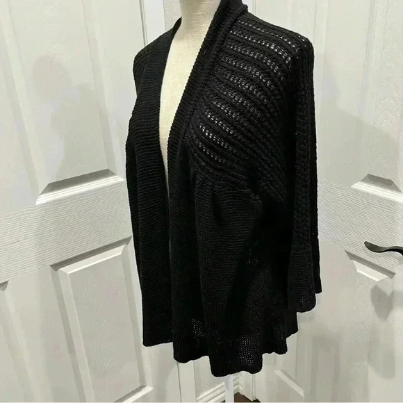 Alfani Open knit Black gathered cardigan type sweater, open front - Picture 1 of 9